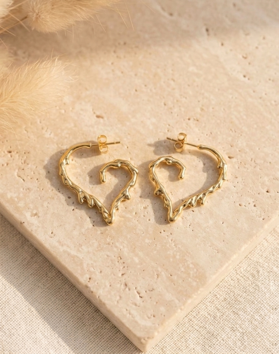 Golden Heart Outline Hoop Earrings