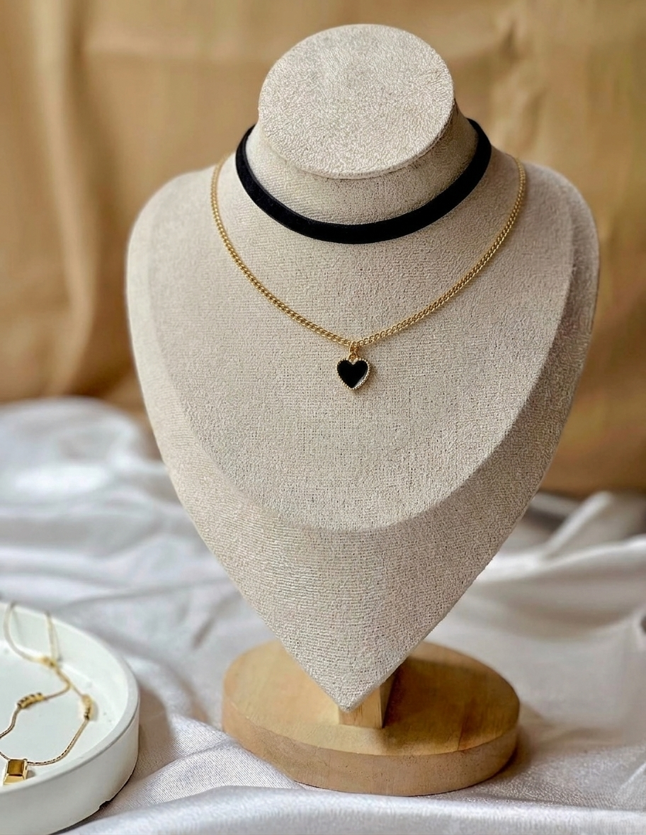 Midnight Heart Layered Choker Necklace Set