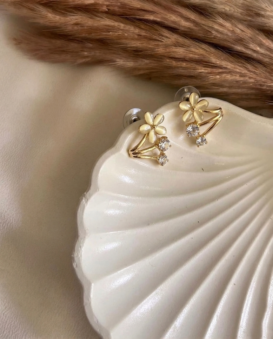 Golden Blossom Crystal Stud Earrings