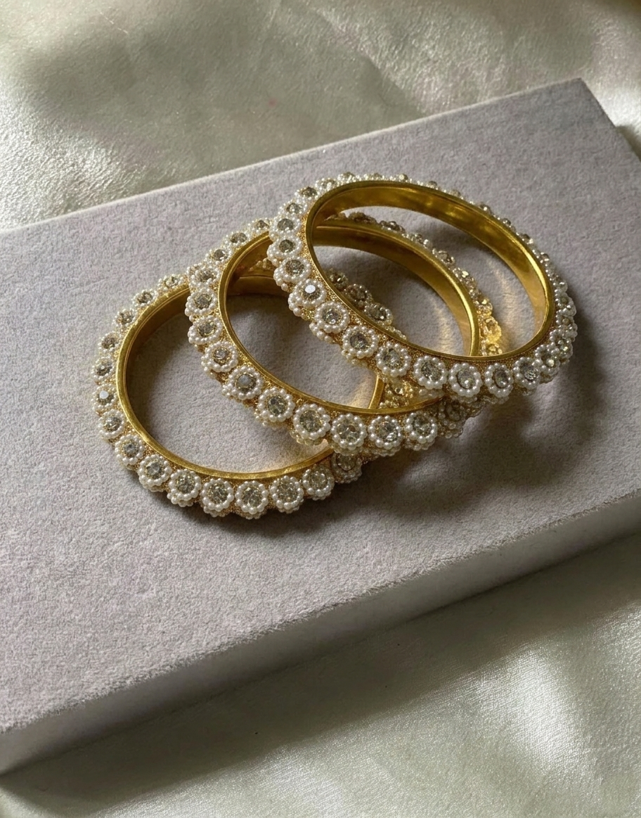 Pearl Bloom Gold Bangles Set