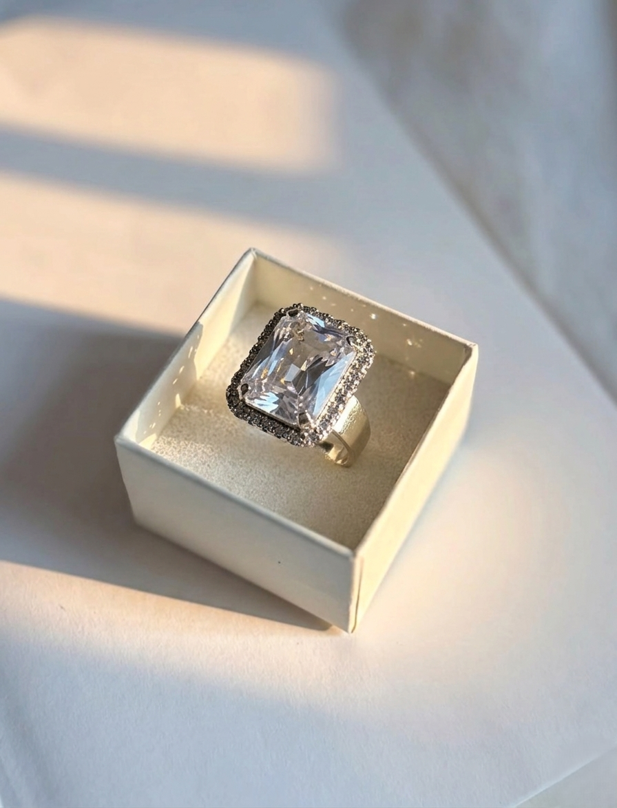 Royal Emerald Cut Crystal Statement Ring