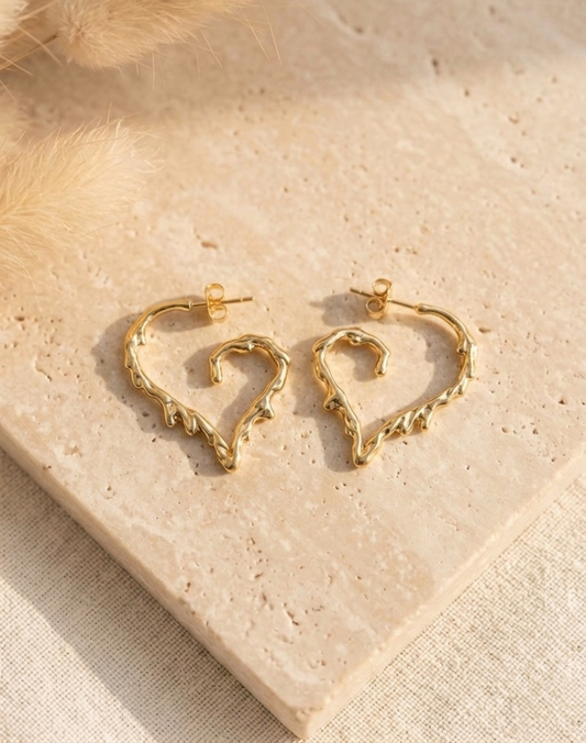 Golden Heart Outline Hoop Earrings