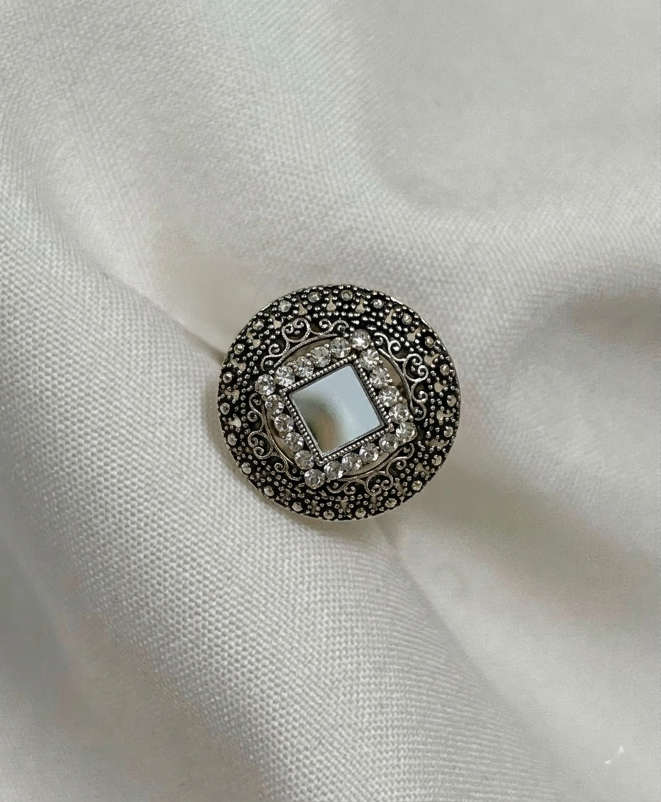 Vintage Mirror Charm Statement Ring