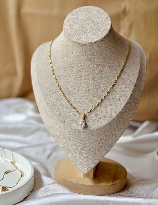 Solitaire Spark Gold Pendant Necklace