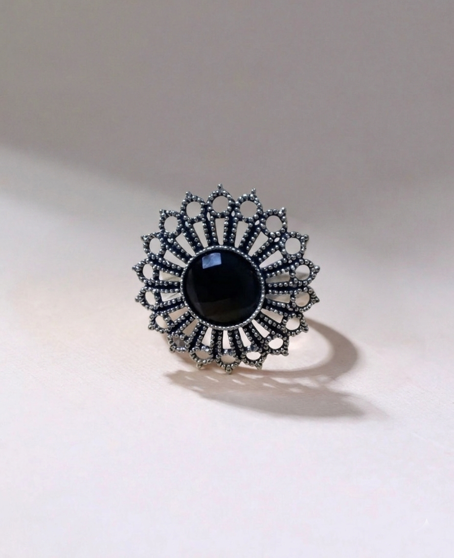 Midnight Sunburst Statement Ring
