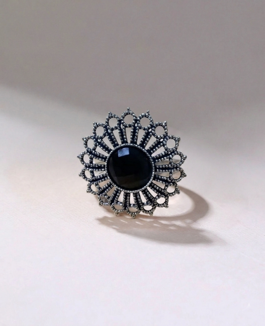Midnight Sunburst Statement Ring