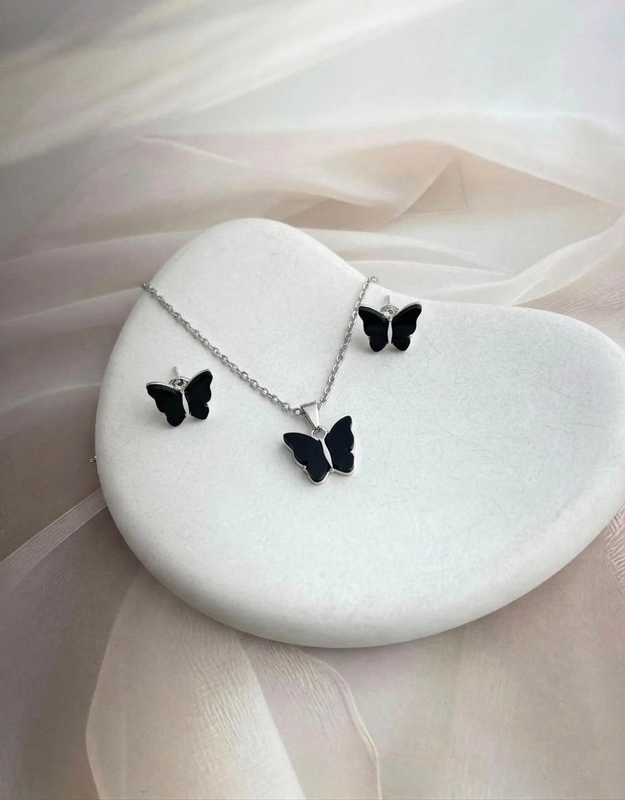 Midnight Butterfly Necklace & Earrings Set