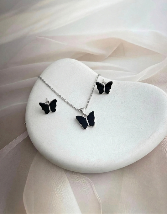 Midnight Butterfly Necklace & Earrings Set