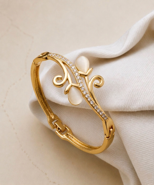 Golden Butterfly Crystal Charm Bangle