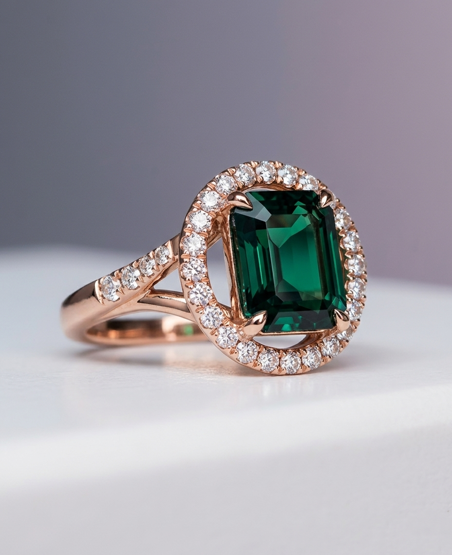 Emerald Royale Halo Statement Ring